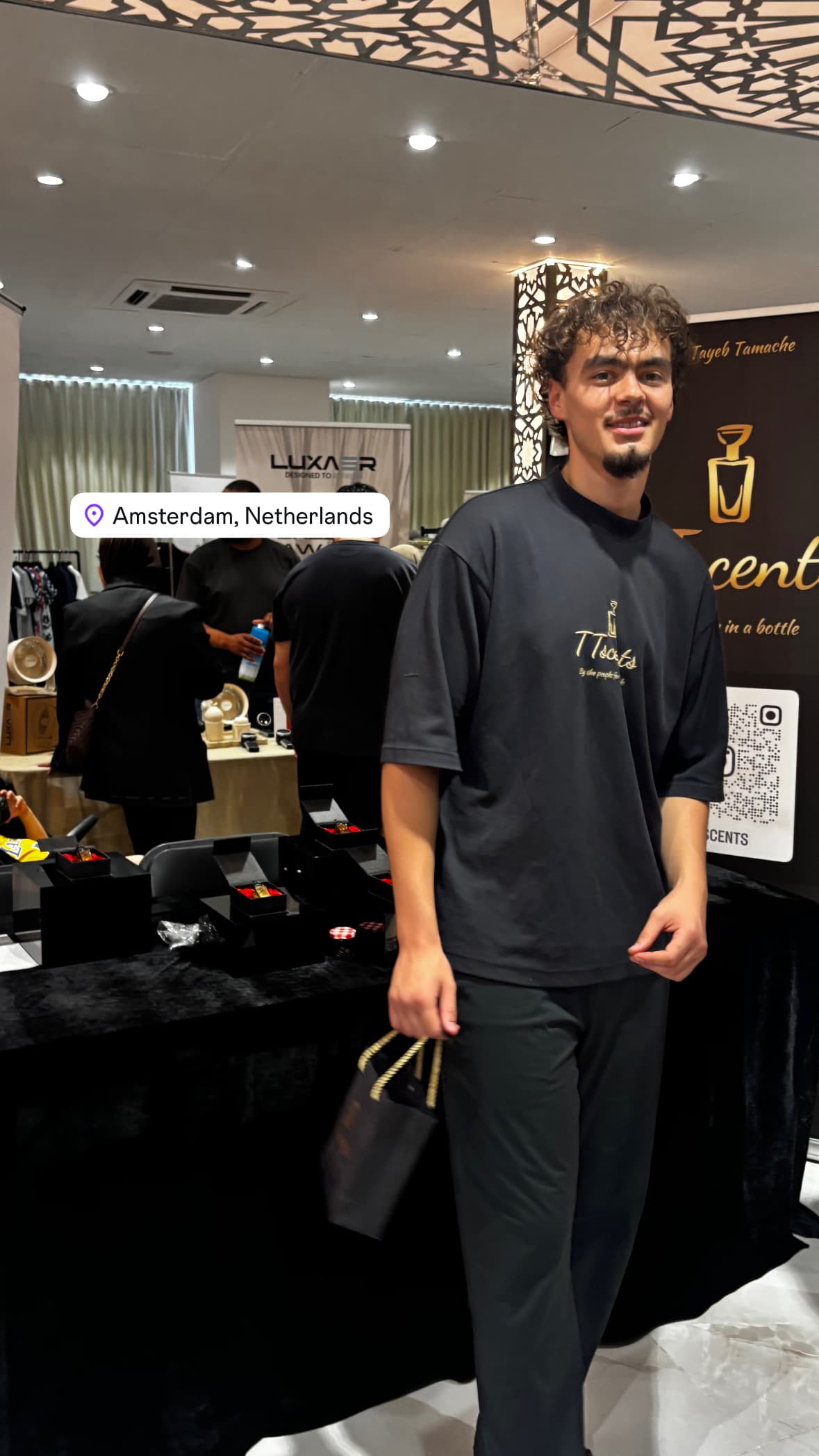 Founder Tayeb Tamache at the TT Scents stand in Amsterdam