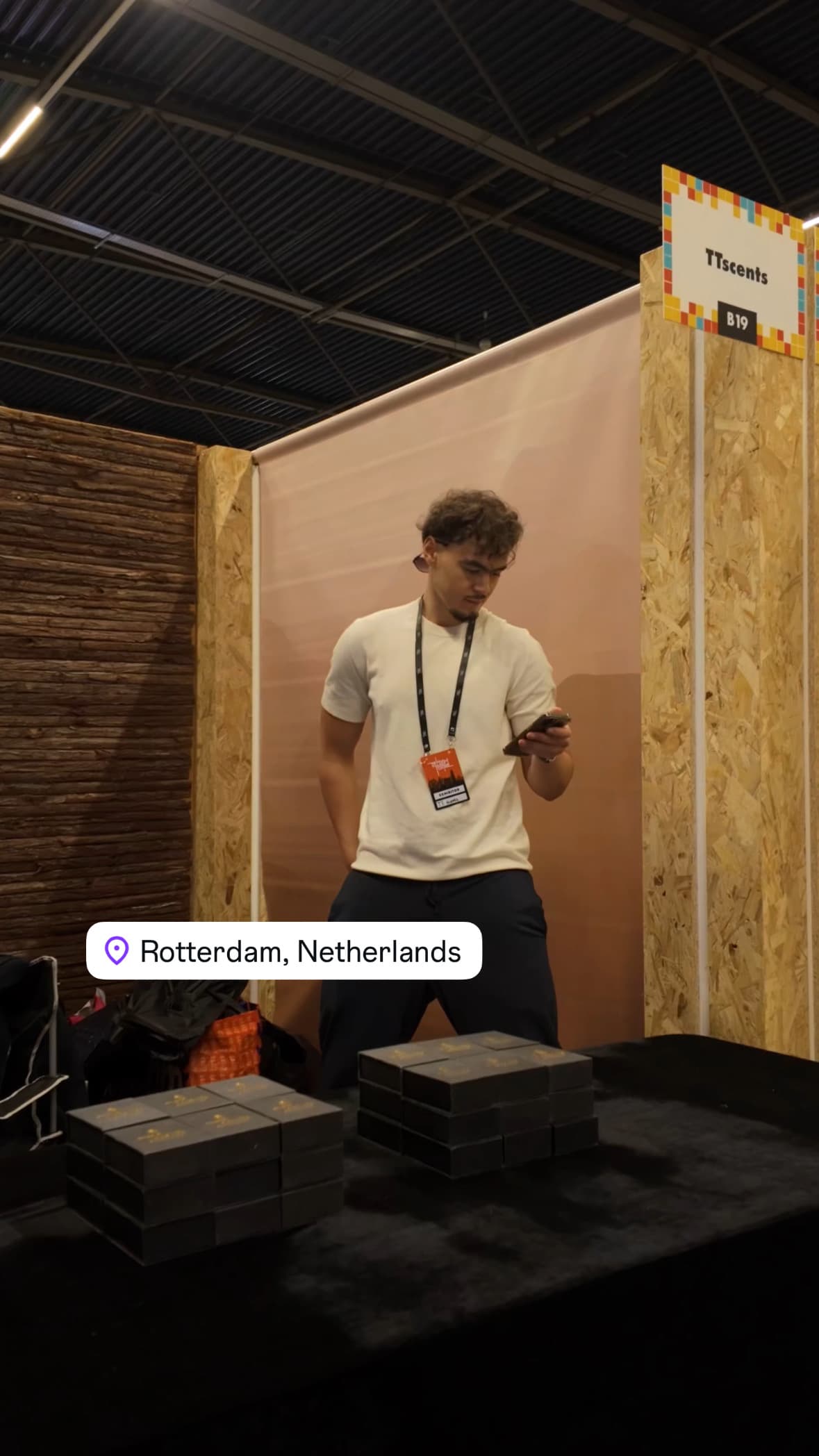 Setting up the TT Scents booth at a Rotterdam showcase